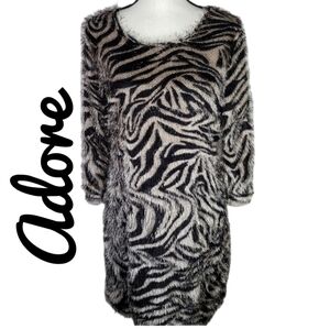 Adore Tiger Print Beige & Black Tiger Print Soft Faux Hair Dress Sz L. Womens